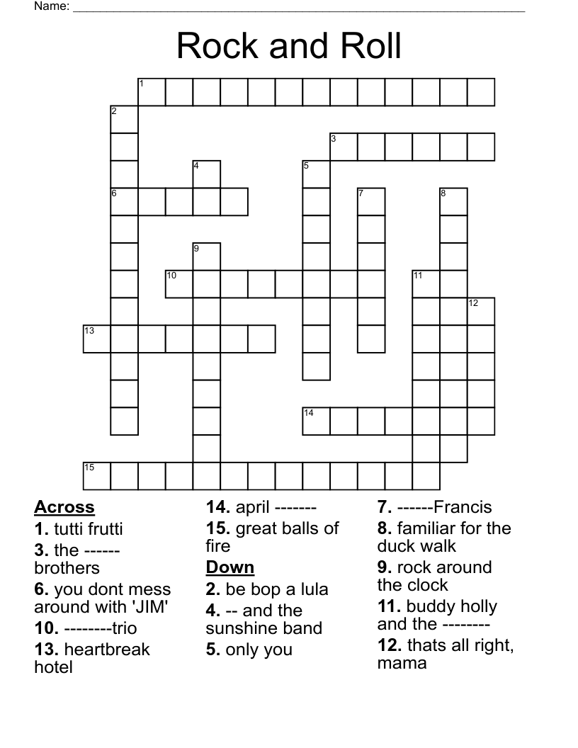 Rock And Roll Crossword Puzzles Printable Rock And Roll Crossword Puzzles Printable 