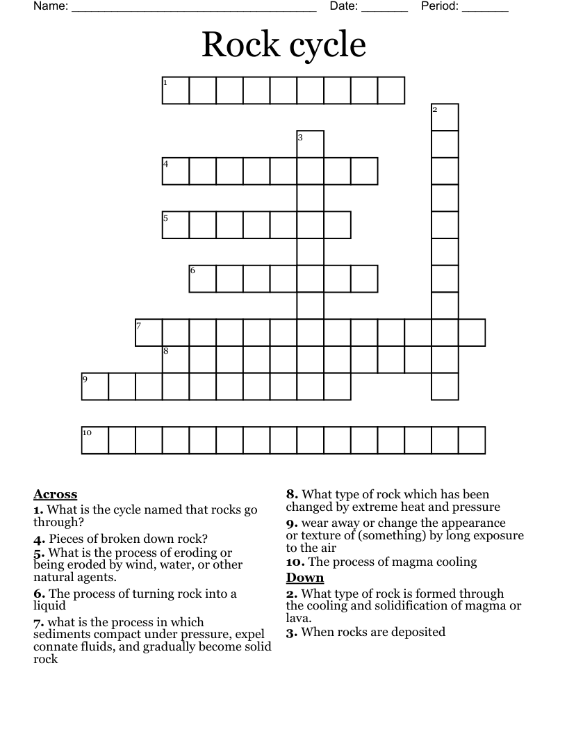 Rock Cycle Crossword WordMint