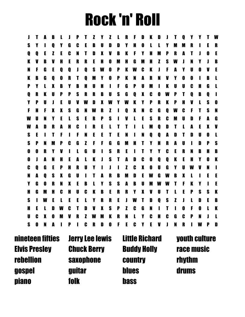 Easy Rock Word Search Printable