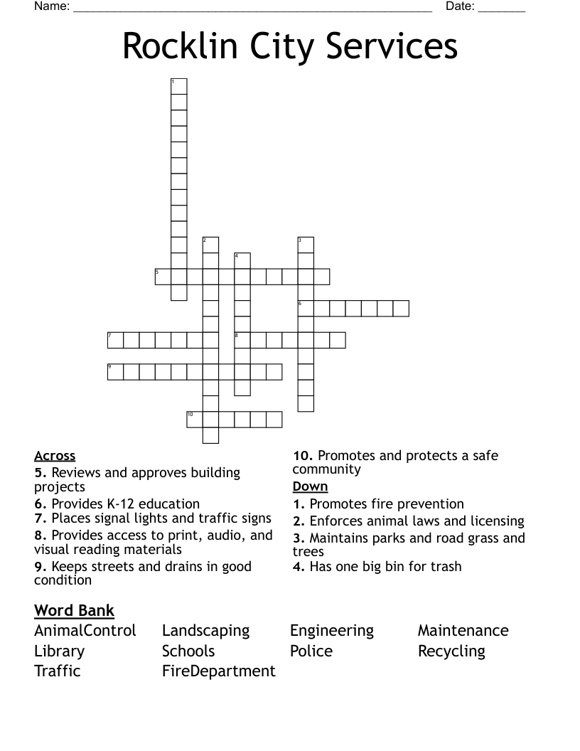 Rocklin City Services Crossword