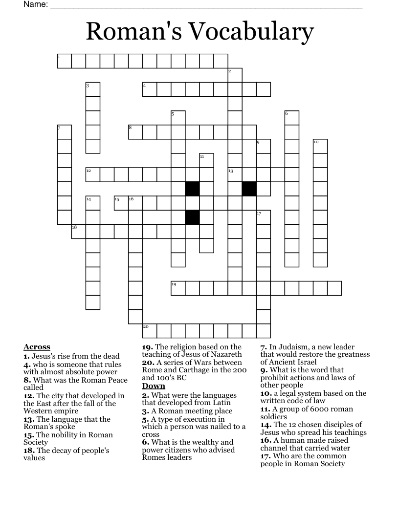 Roman s Vocabulary Crossword WordMint Roman s Vocabulary Crossword WordMint