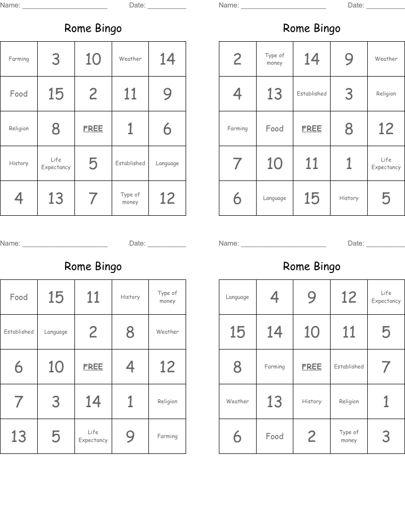 Rome Bingo