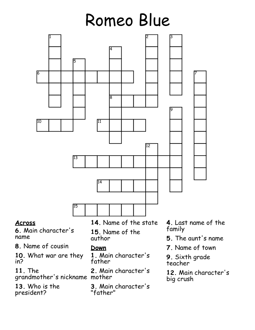 Romeo Blue Crossword