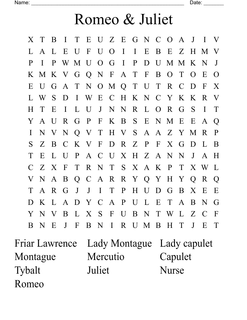 Romeo & Juliet Word Search