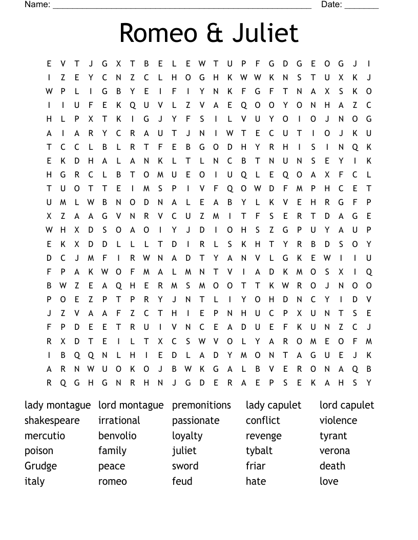 Romeo & Juliet Word Search