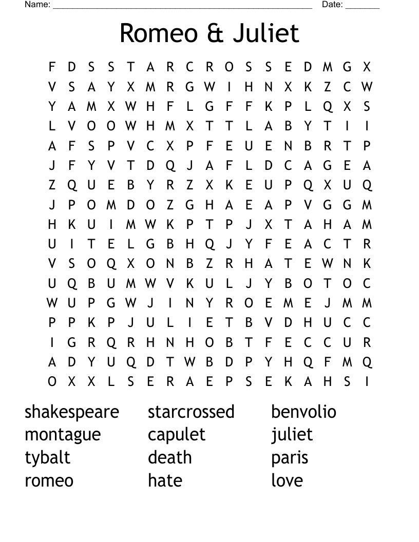 Romeo & Juliet Word Search