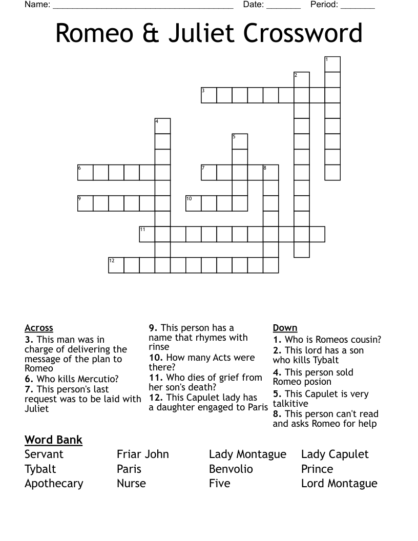 Romeo & Juliet Crossword