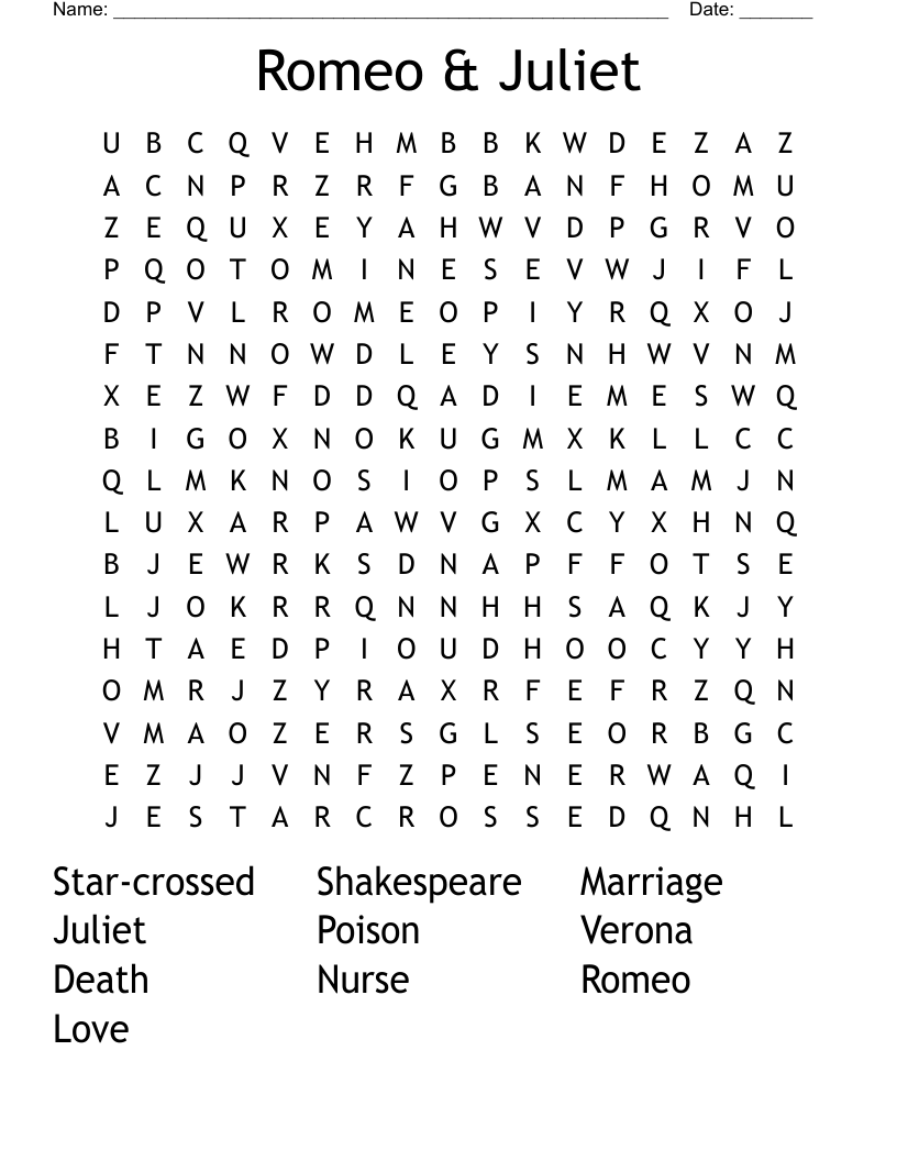 Romeo & Juliet  Word Search
