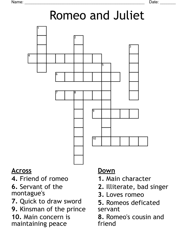 Romeo and Juliet Crossword