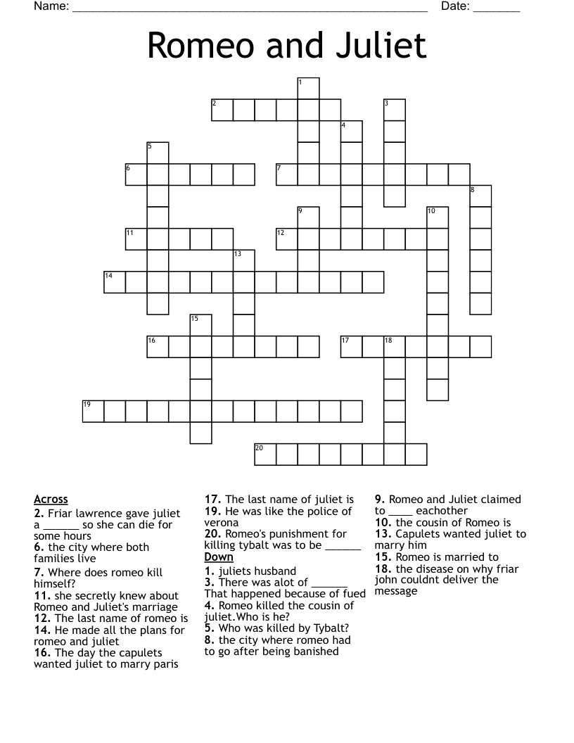 Romeo and Juliet Crossword