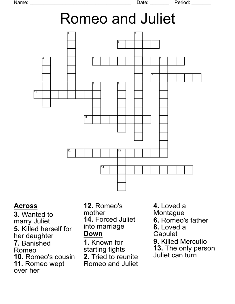 Romeo and Juliet Crossword