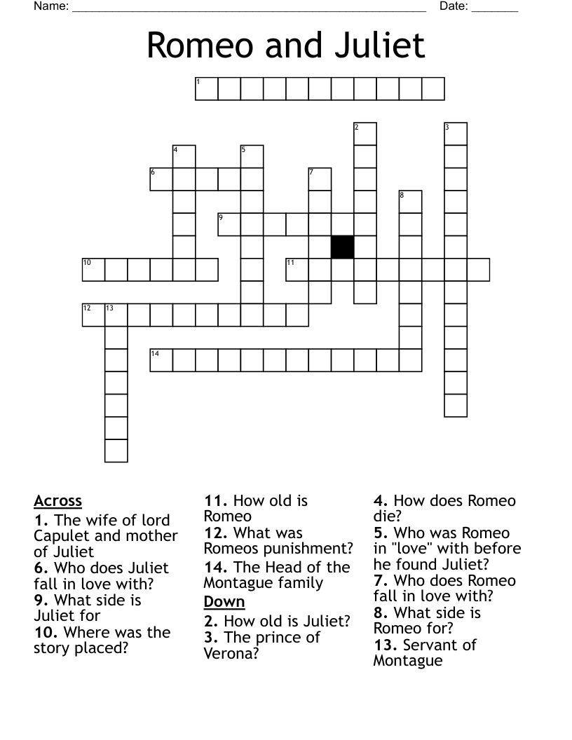 Romeo and Juliet Crossword