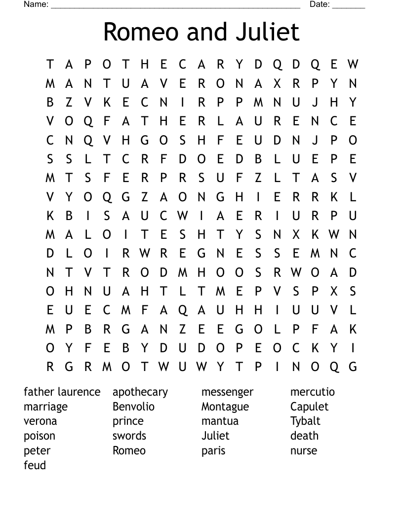 Romeo and Juliet Word Search