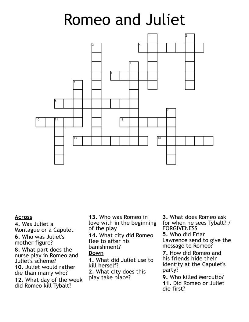 Romeo and Juliet Crossword