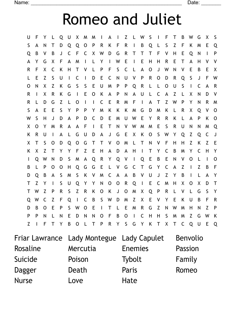 Romeo and Juliet Word Search