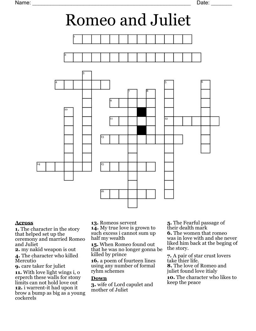 Romeo and Juliet Crossword