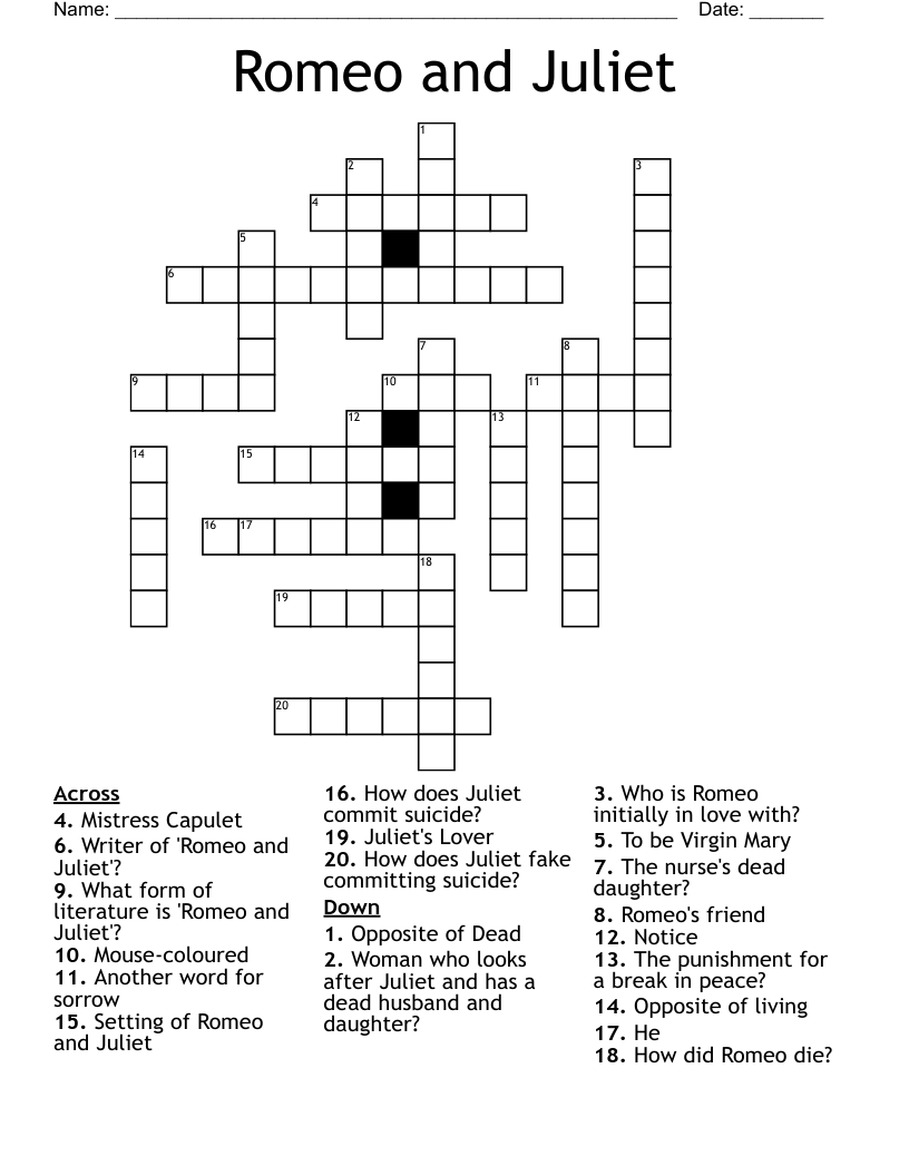 Romeo and Juliet Crossword