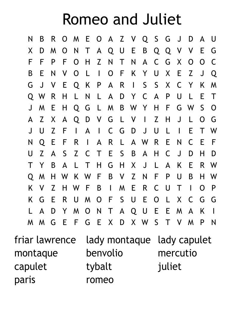 Romeo and Juliet Word Search