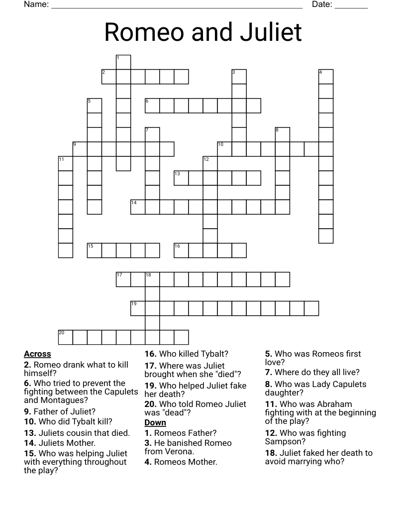 Romeo and Juliet Crossword
