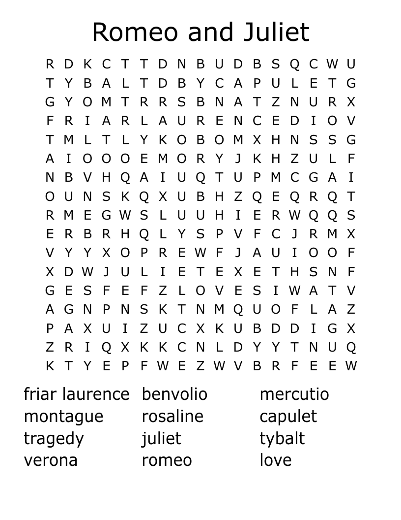 Romeo and Juliet Word Search