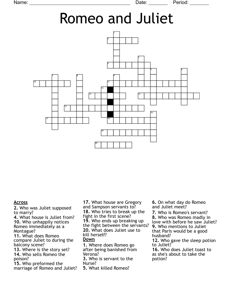 Romeo and Juliet Crossword