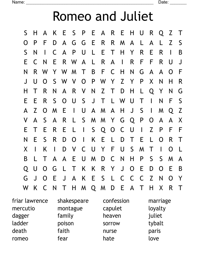 Romeo and Juliet Word Search