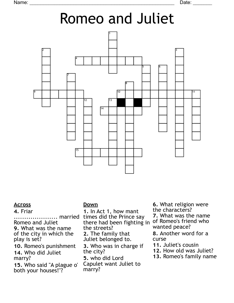 Romeo and Juliet Crossword