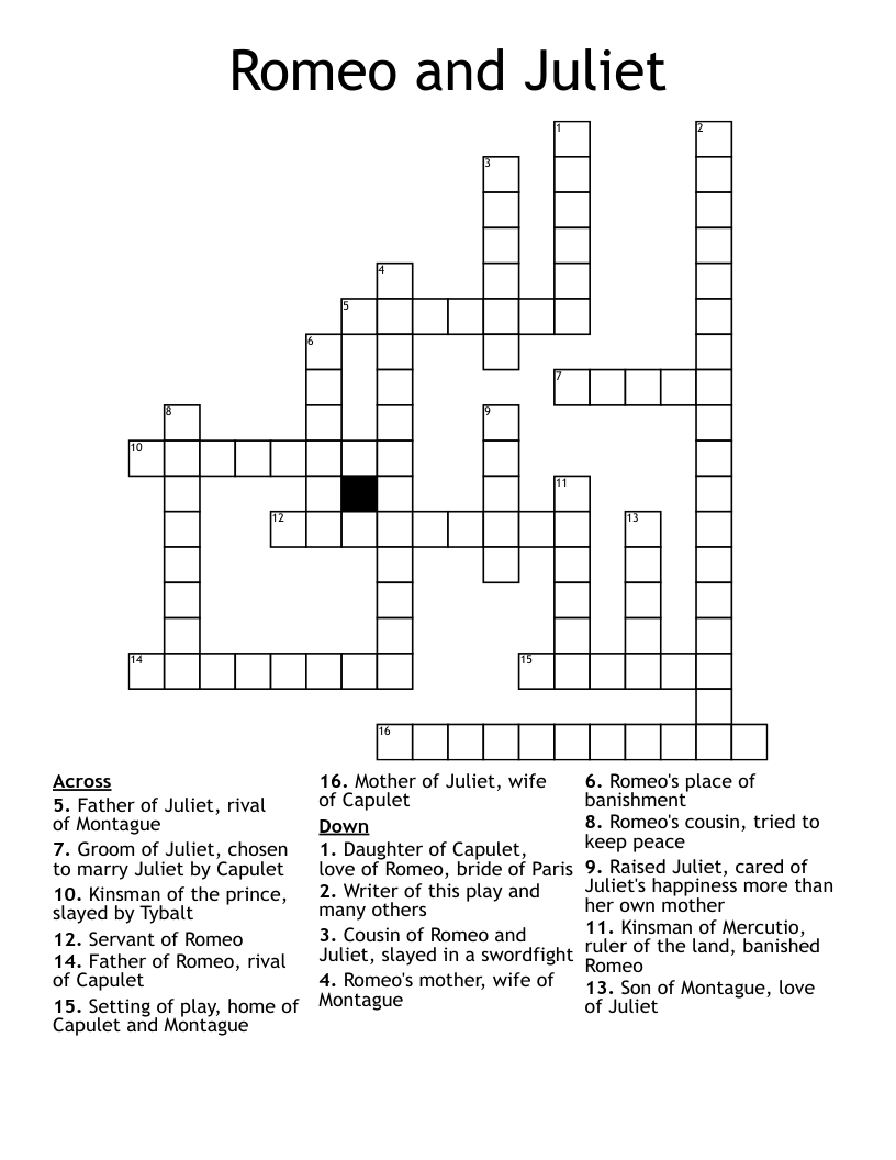Romeo and Juliet Crossword