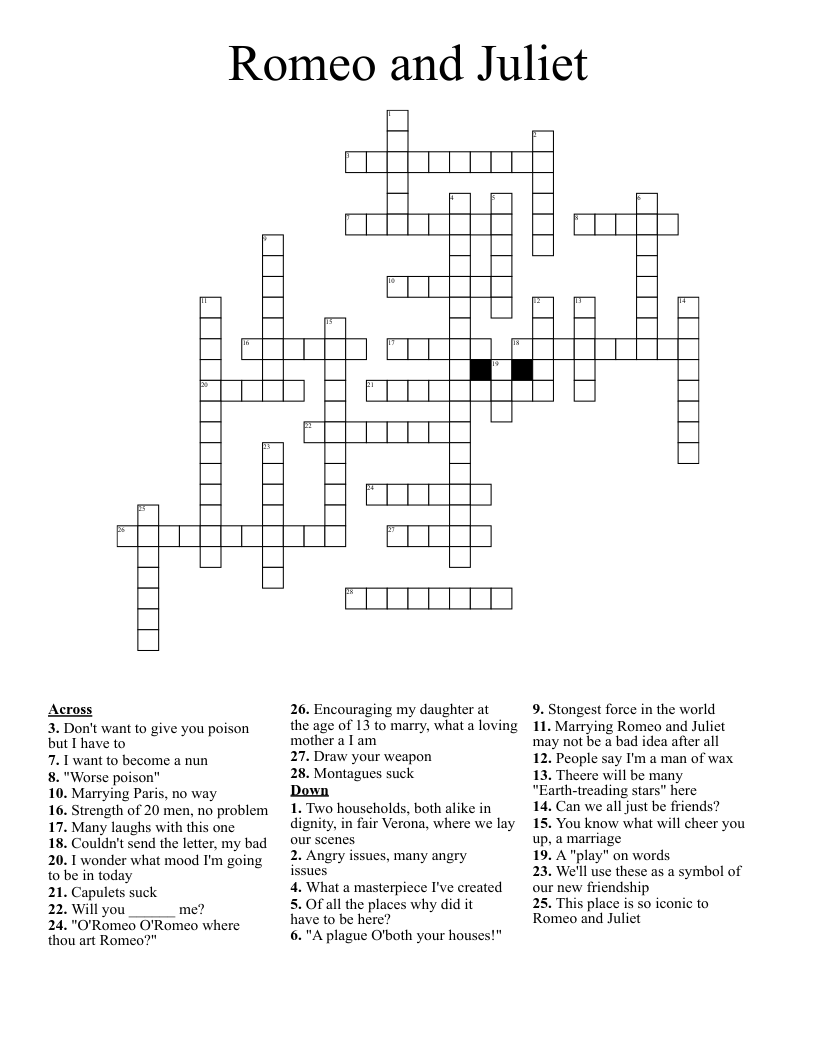 Romeo and Juliet Crossword