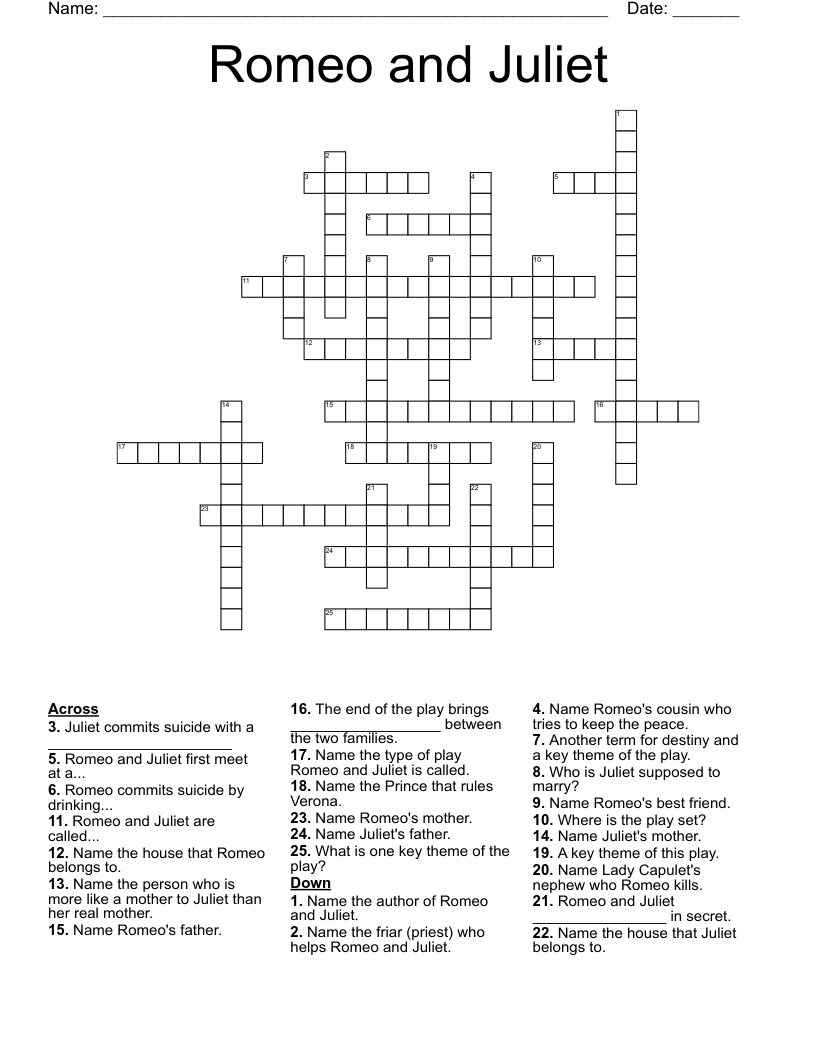 Romeo and Juliet Crossword
