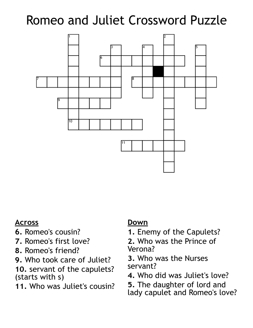Romeo And Juliet Crossword Puzzle WordMint