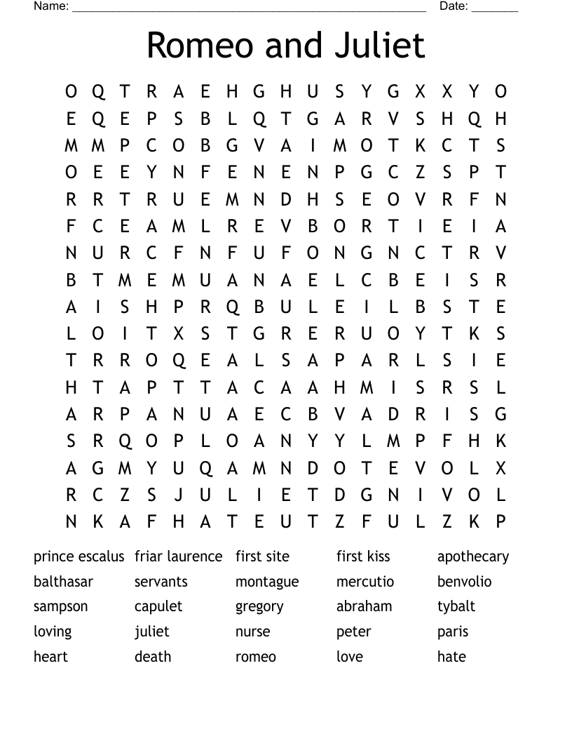 Romeo and Juliet  Word Search