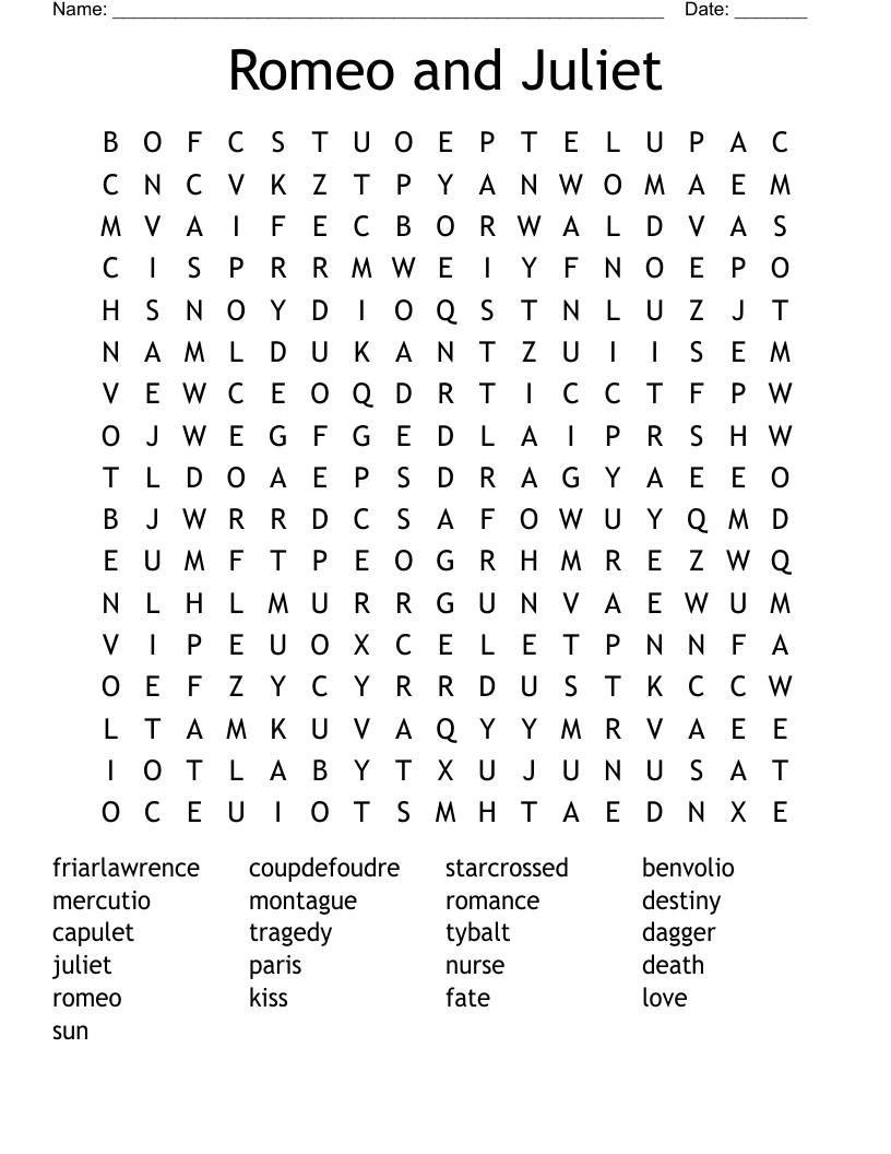 Romeo and Juliet  Word Search