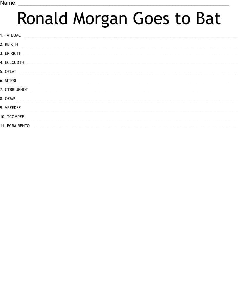 Ronald Goes to Bat Word Scramble WordMint