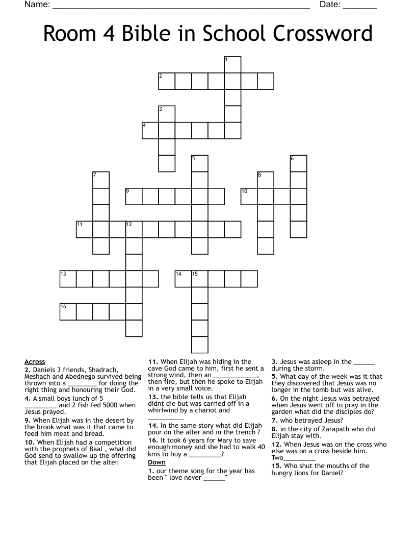 Room 4 Bible in School Crossword