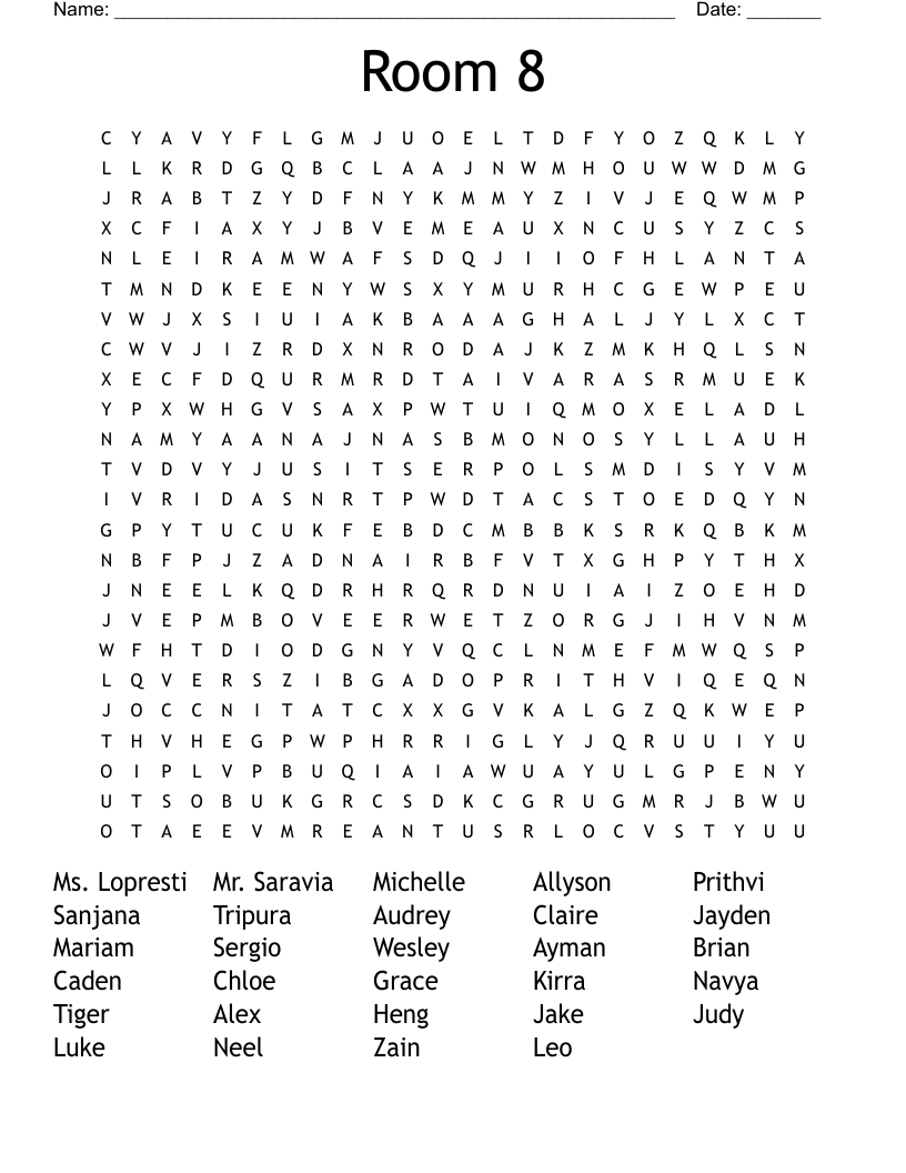 Room 8 Word Search
