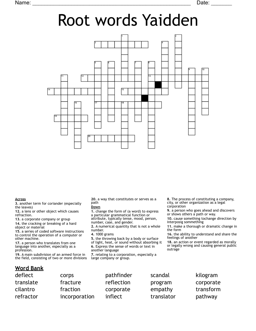 Root words Yaidden Crossword