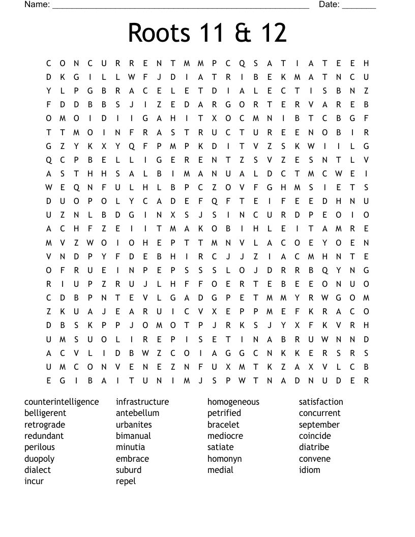 Roots 11 & 12 Word Search