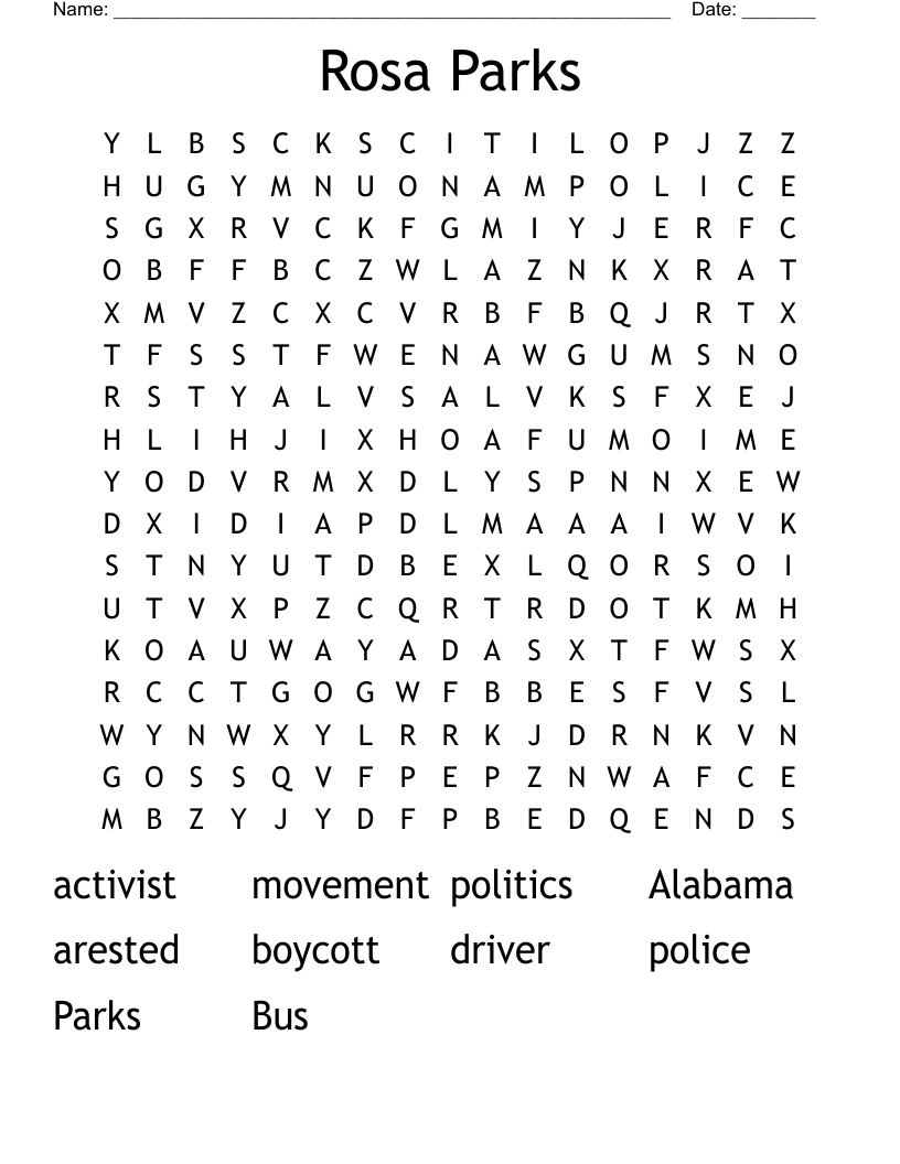 Rosa Parks Word Search