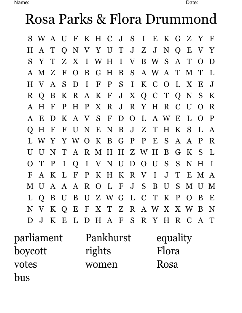 Rosa Parks & Flora Drummond Word Search