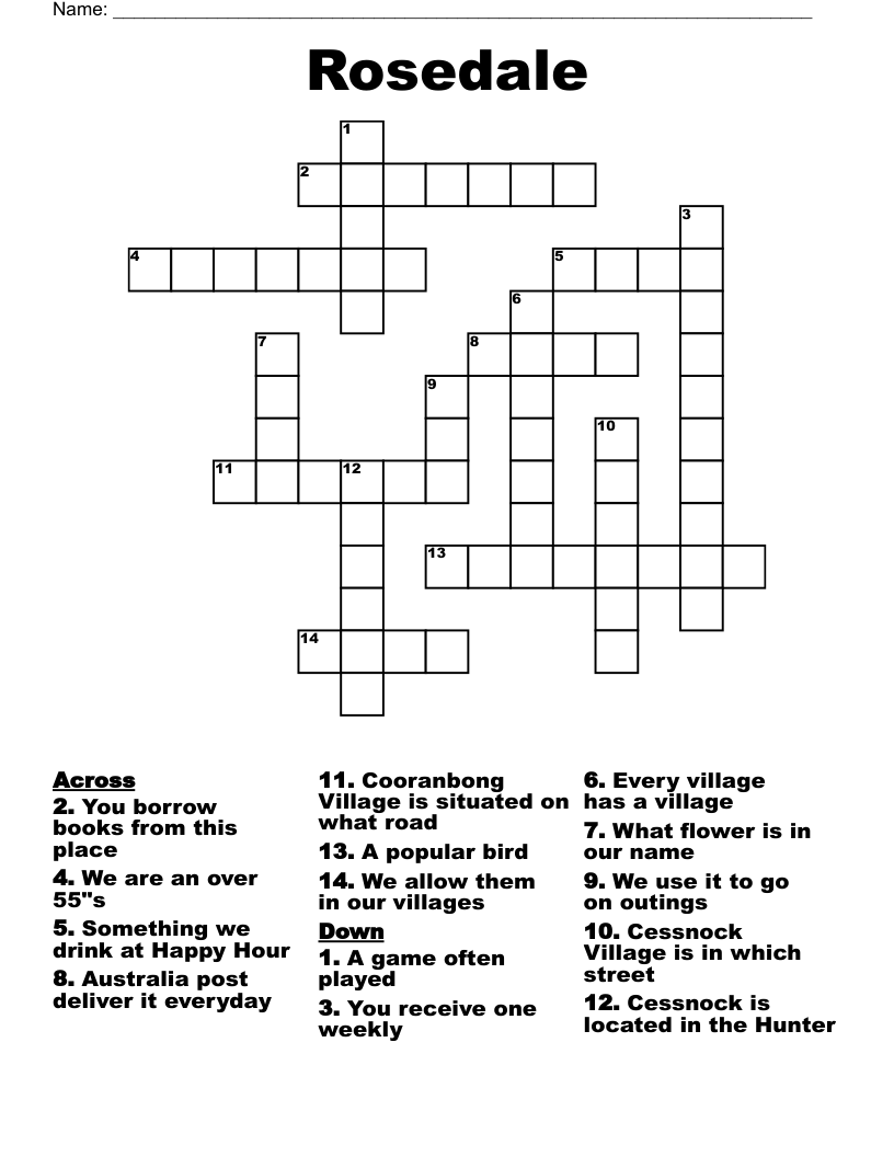 Rosedale Crossword