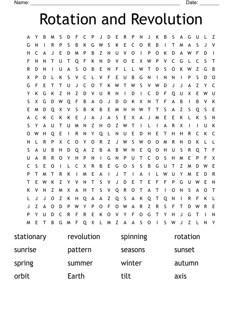 Rotation And Revolution Word Search WordMint