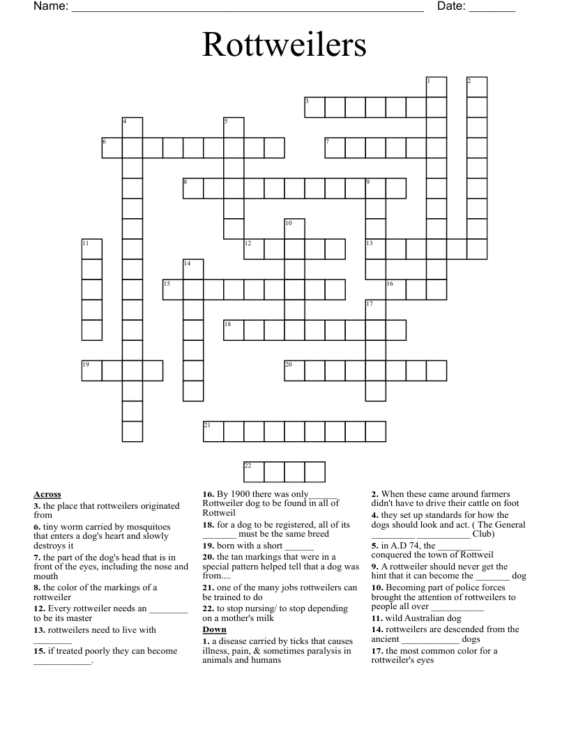 Rottweilers Crossword