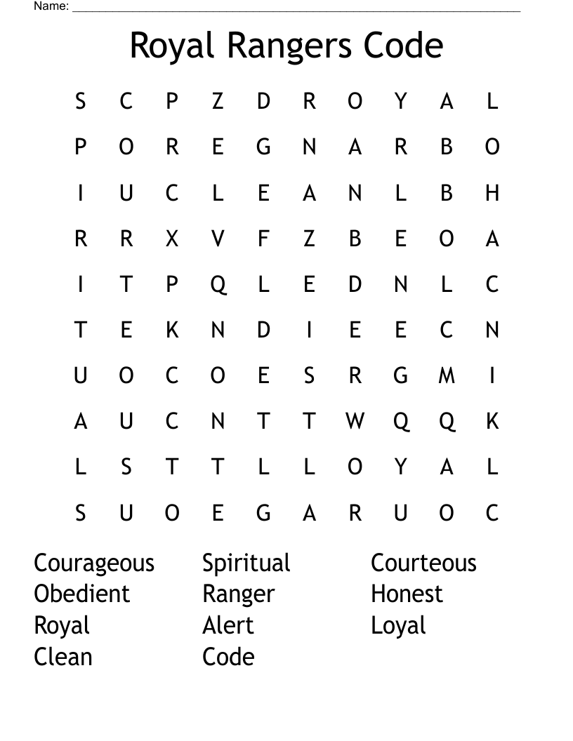 Royal Rangers Code Word Search