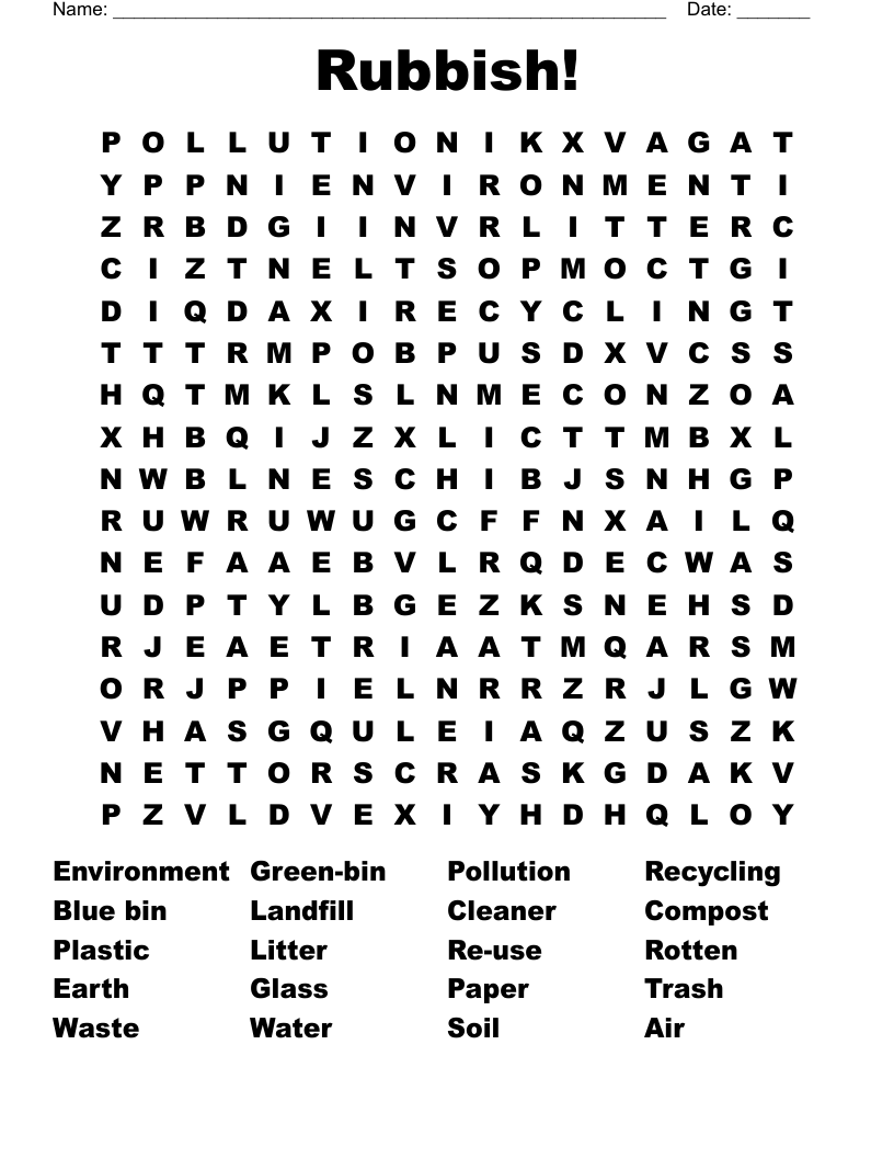 Rubbish! Word Search