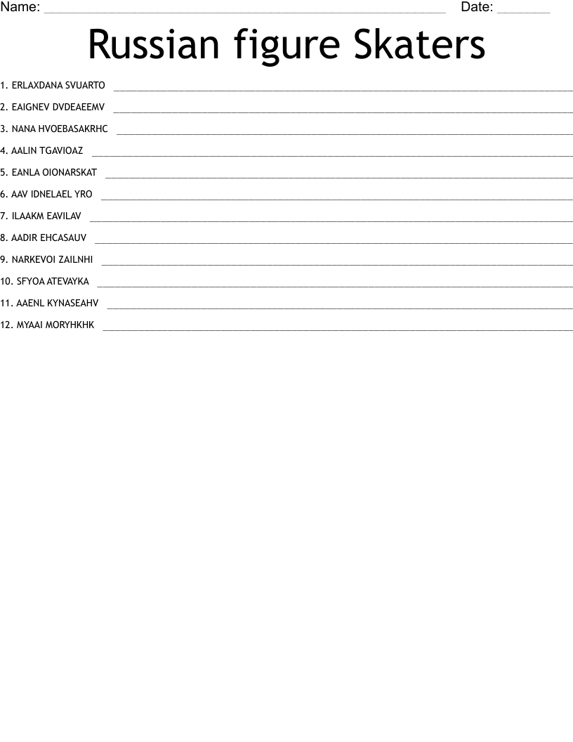 Russian figure Skaters Word Scramble
