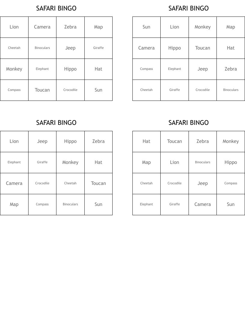 SAFARI BINGO