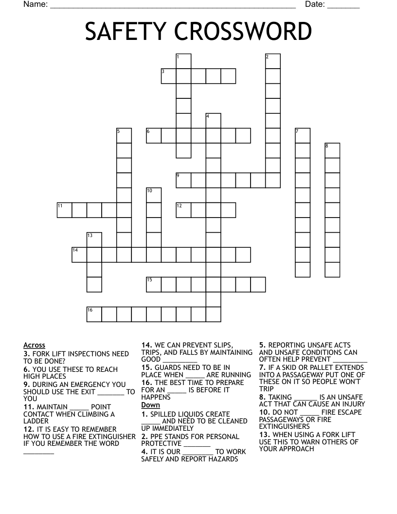 Ppe Safety Crossword Puzzle Answers Edu iTugas