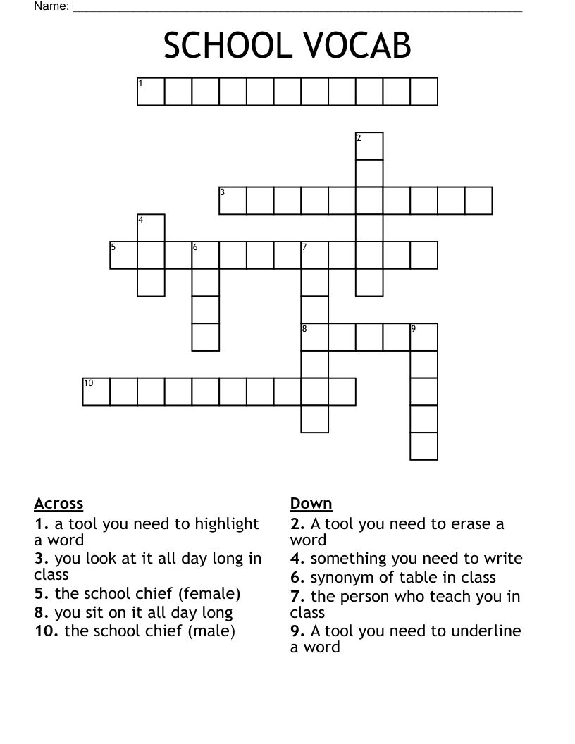 SCHOOL VOCAB Crossword