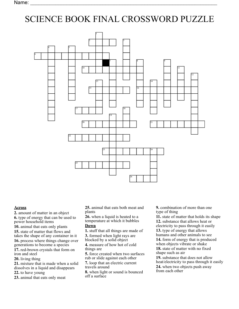 SCIENCE BOOK FINAL CROSSWORD PUZZLE